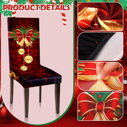 Moukeren 6 Pcs Red Christmas Chair Covers Set Stretch Removable Washable Christmas Dining Chair Seat Covers for Home Hotel Dining Room Kitchen Banquet Wedding Xmas Party Decor