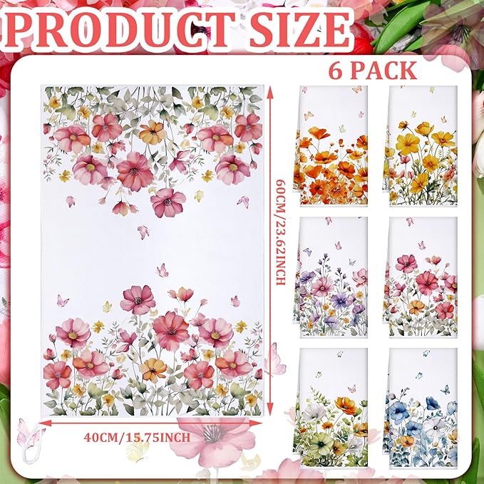 Geyoga 6 Pcs Spring Floral Kitchen Towels Flamingo Dish Hand Towels Sunflower