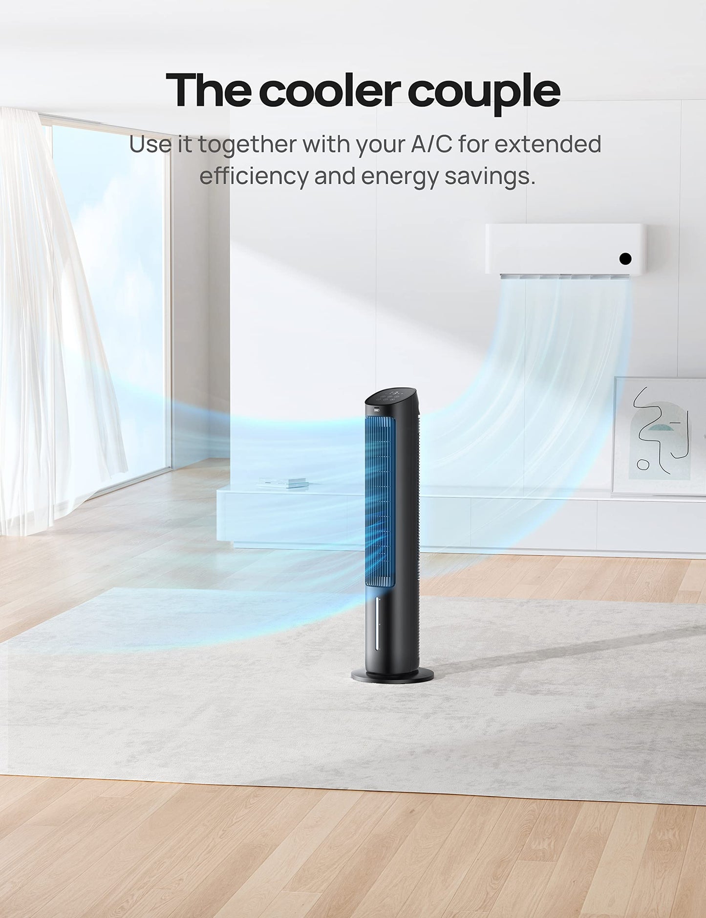 DREO Tower Fan, 40” Fans that Blow Cold Air, 80° Oscillating, Removable Water Tank, Remote Control, 4 Speeds, 7H Timer, Bedroom, Black