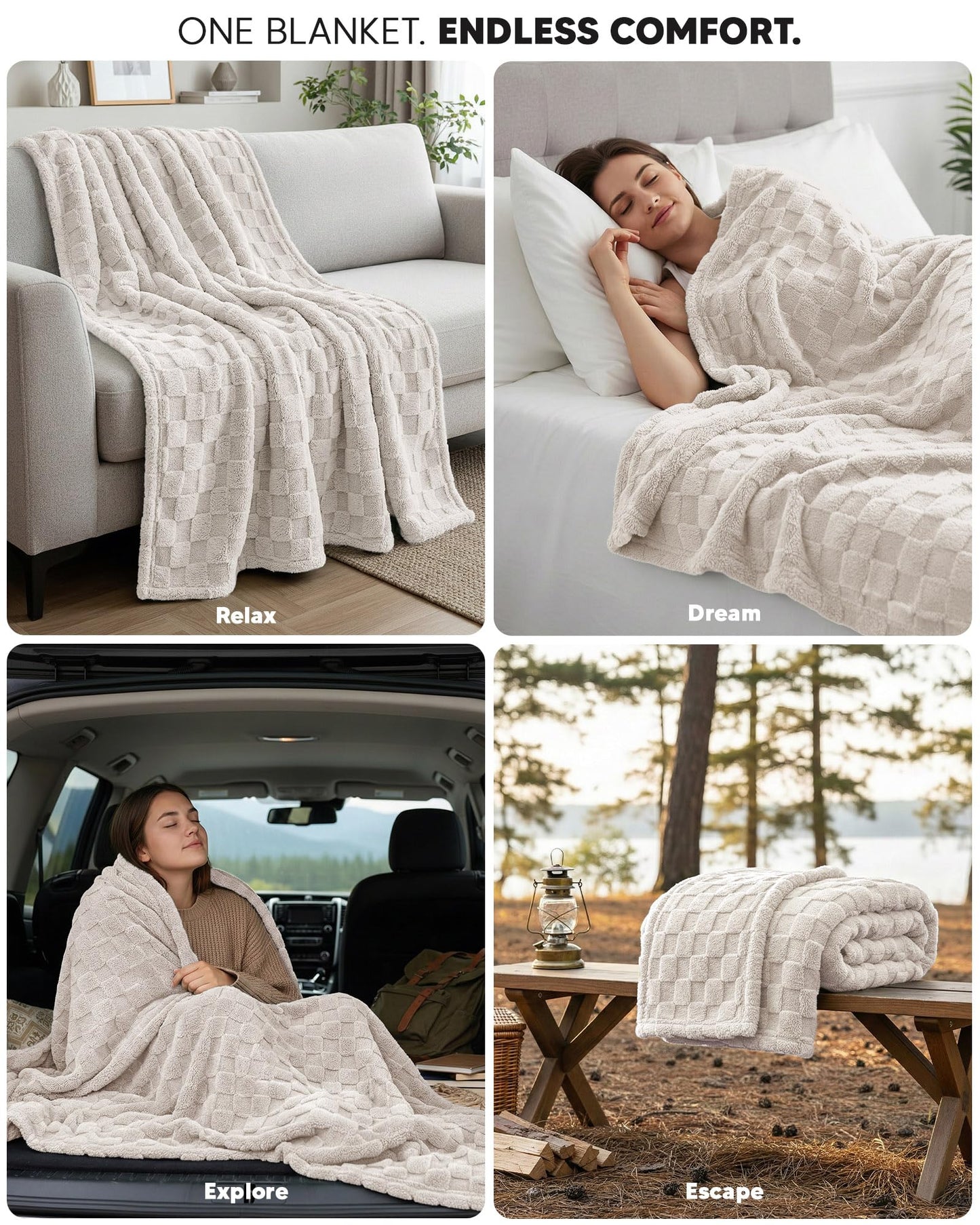 Utopia Bedding Linen Checkered Fleece Throw Blanket for Couch, Sofa, Soft Plush Cozy Blanket for Women and Men Home Decor, Ultra Comfy Travel-Friendly Throws, 50x60 Inches