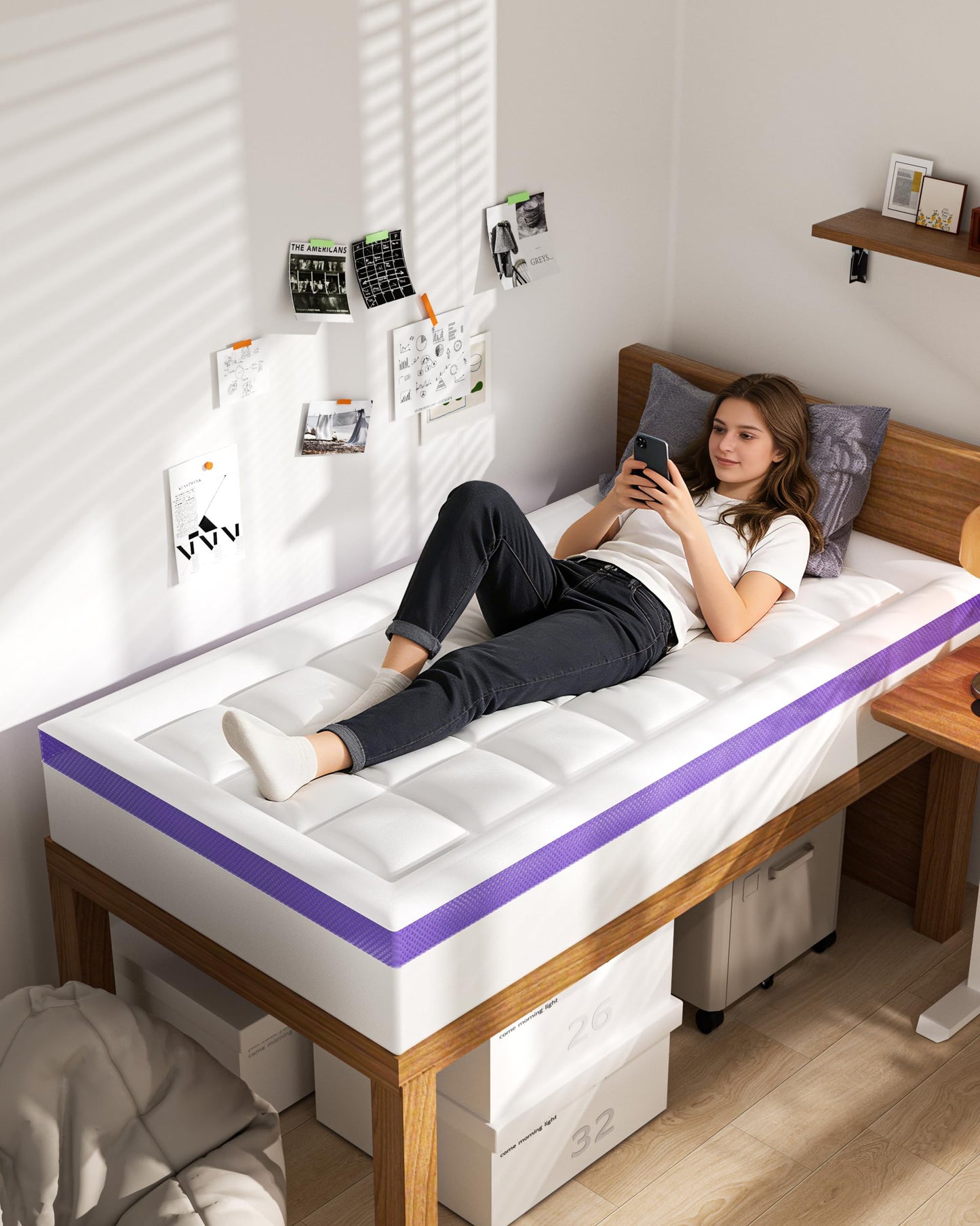 ChiXpace Dorm Room Essentials Dual Layer 4 Inch Memory Foam Mattress Topper Twin XL Back to School - 2 Inch Gel Memory Foam and 2 Inch Pillow Top Mattress Pad, 7-Zone Egg Crate 2-in-1 Design (White)