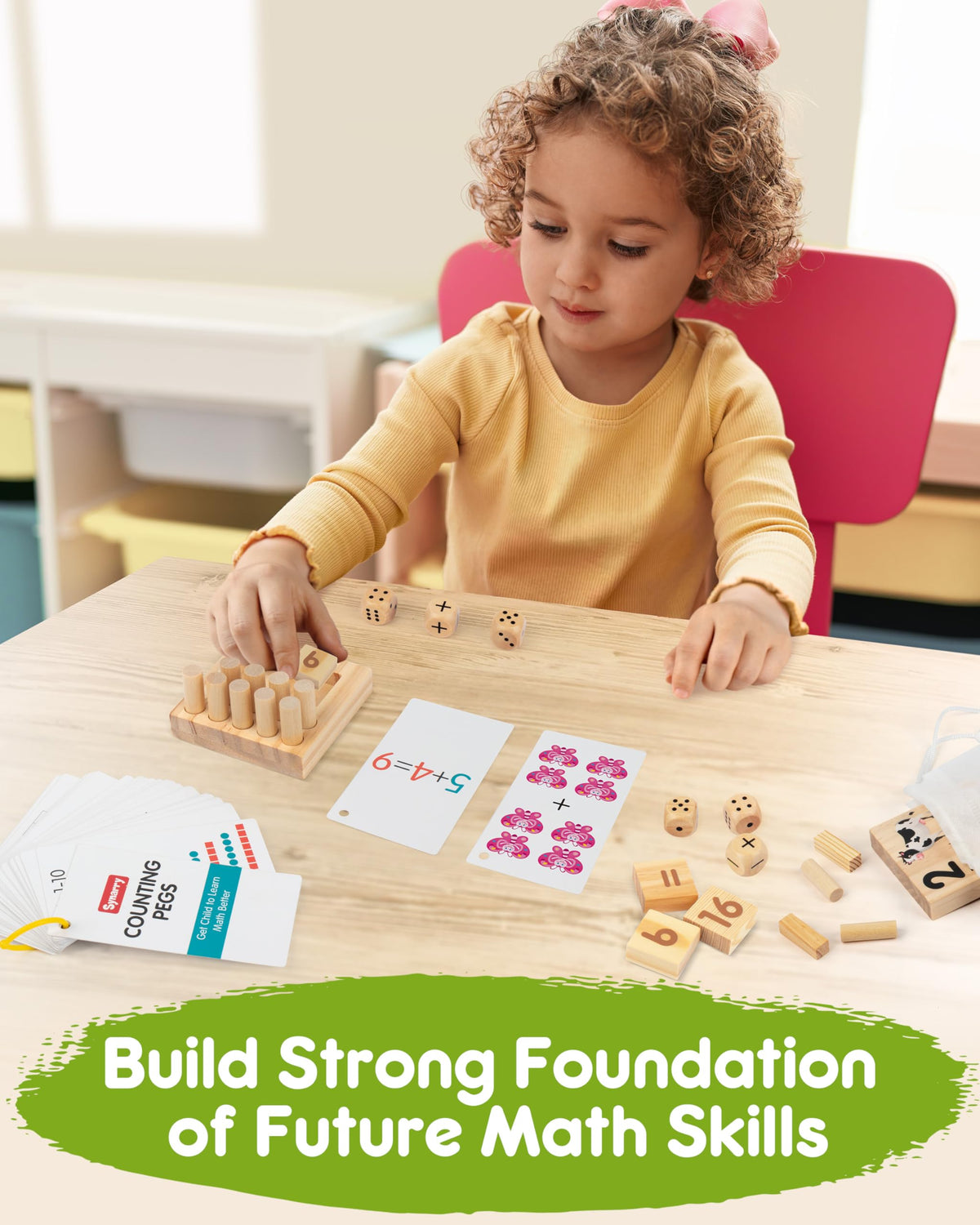 SYNARRY Wooden Counting Peg Boards - Montessori Math Manipulatives for Kindergarten Learning Activities, Number Addition and Subtraction Game, Easter Basket Stuffer Gift for Kid Ages 3-8