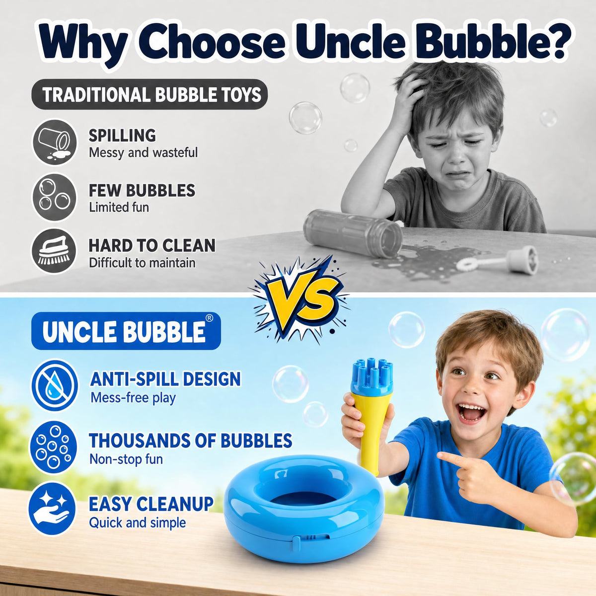 Uncle Bubble No-Spill Confetti Bubbler Set for Toddlers