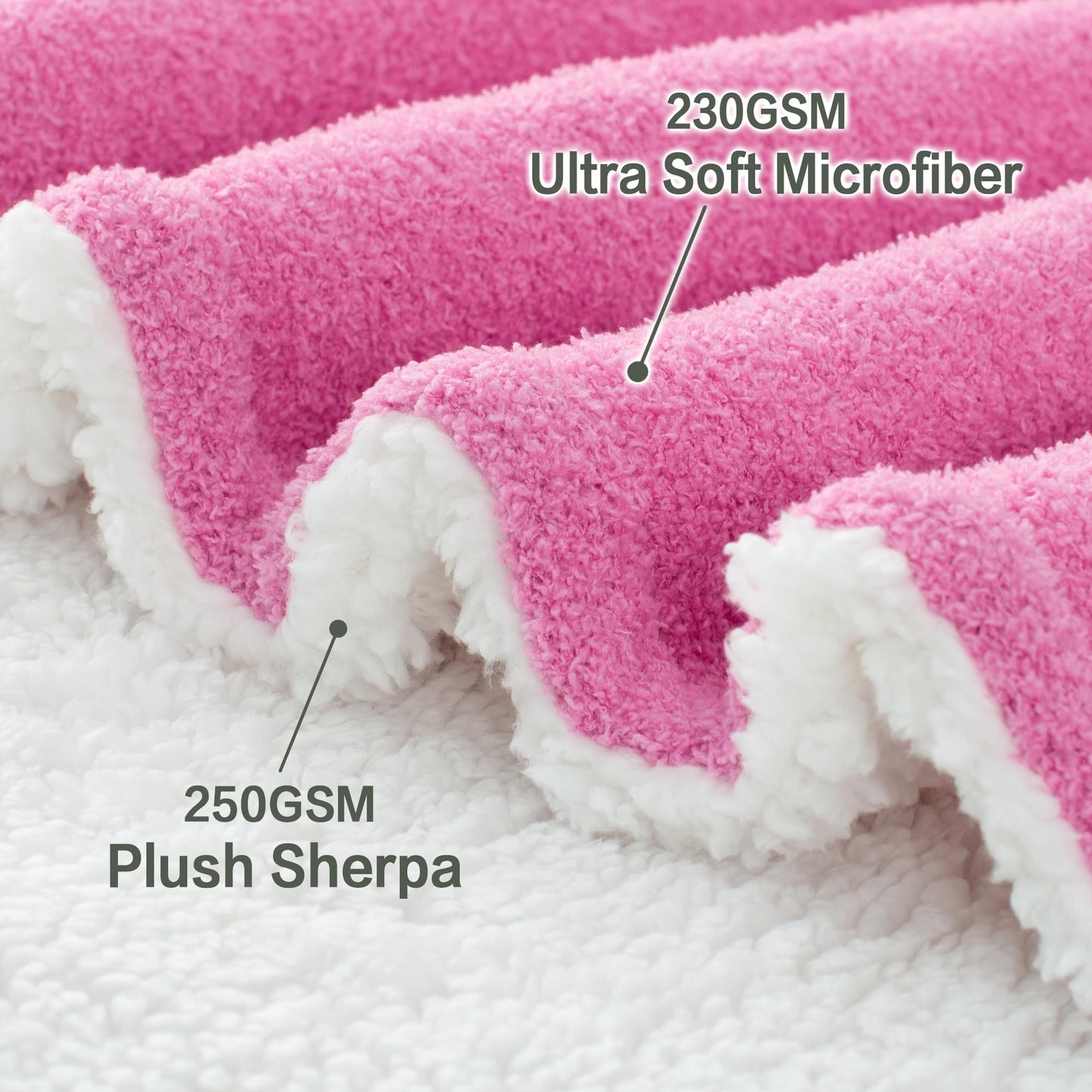 LONG CREATE Ultra Soft Sherpa Fleece Blanket 90"X 90" Queen Size, 480GSM Big Cozy and Warm Knit Throws for Winter, Fuzzy and Plush Reversible Thick Blankets for Couch Bed Sofa, Hot Pink