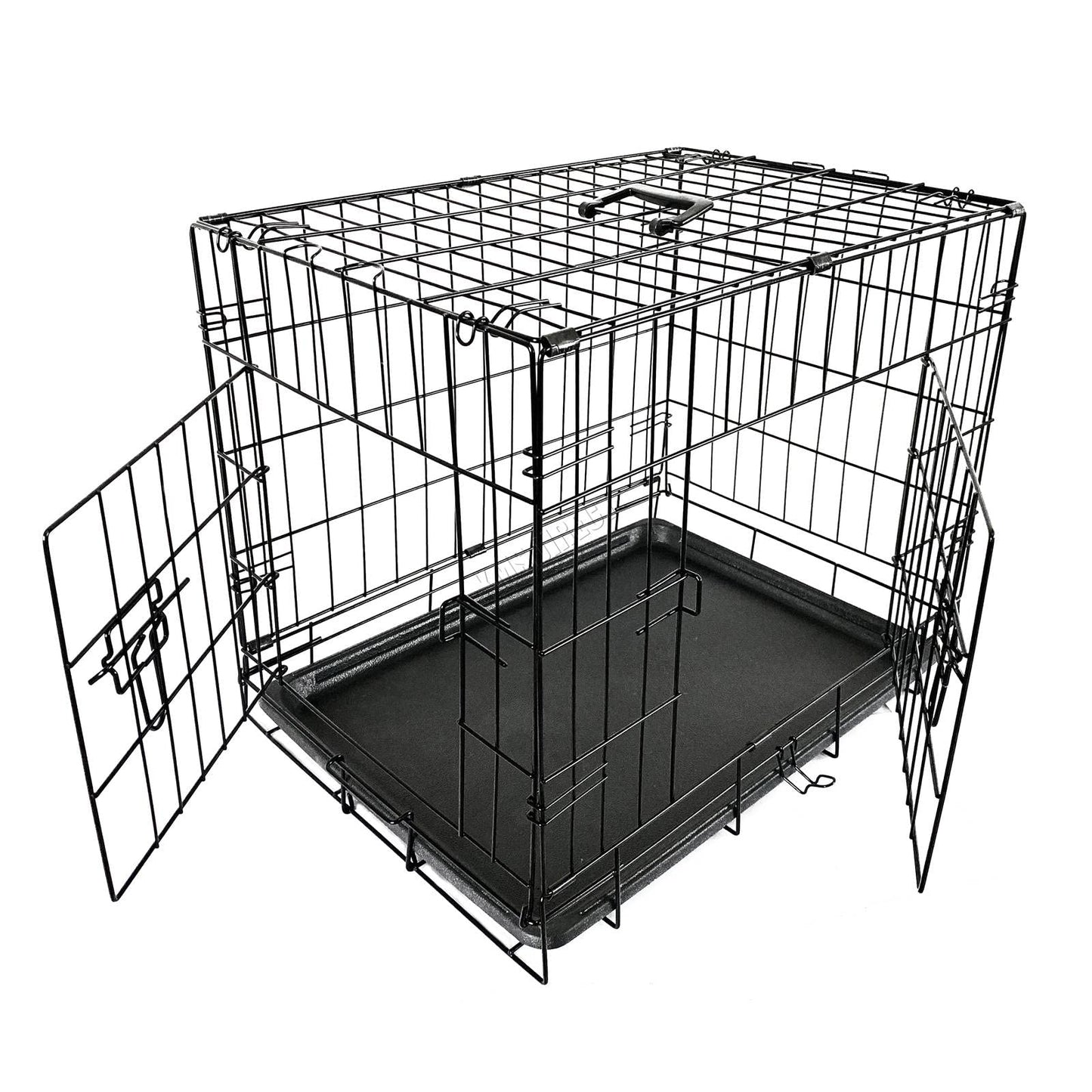 FoxHunter 30" 30 Inch Pet Dog Puppy Cat Training Cage Crate Carrier Metal Folding With TWO Doors and Tray Medium Black New FH-PT03