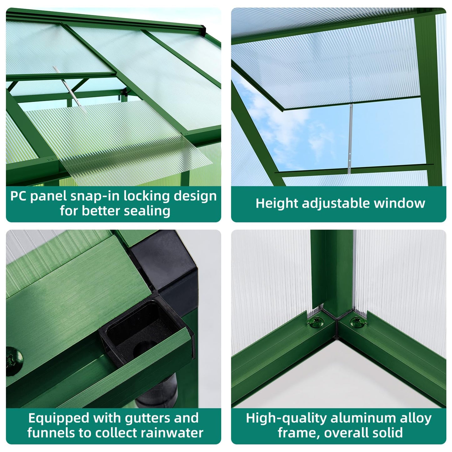 6x10 FT Greenhouse for Outdoors, Large Aluminum Greenhouses with Adjustable Roof Vent, Heavy Duty Greenhouse with Ground Nails, Walk-in Green Houses for Outside Garden, Backyard, Patio