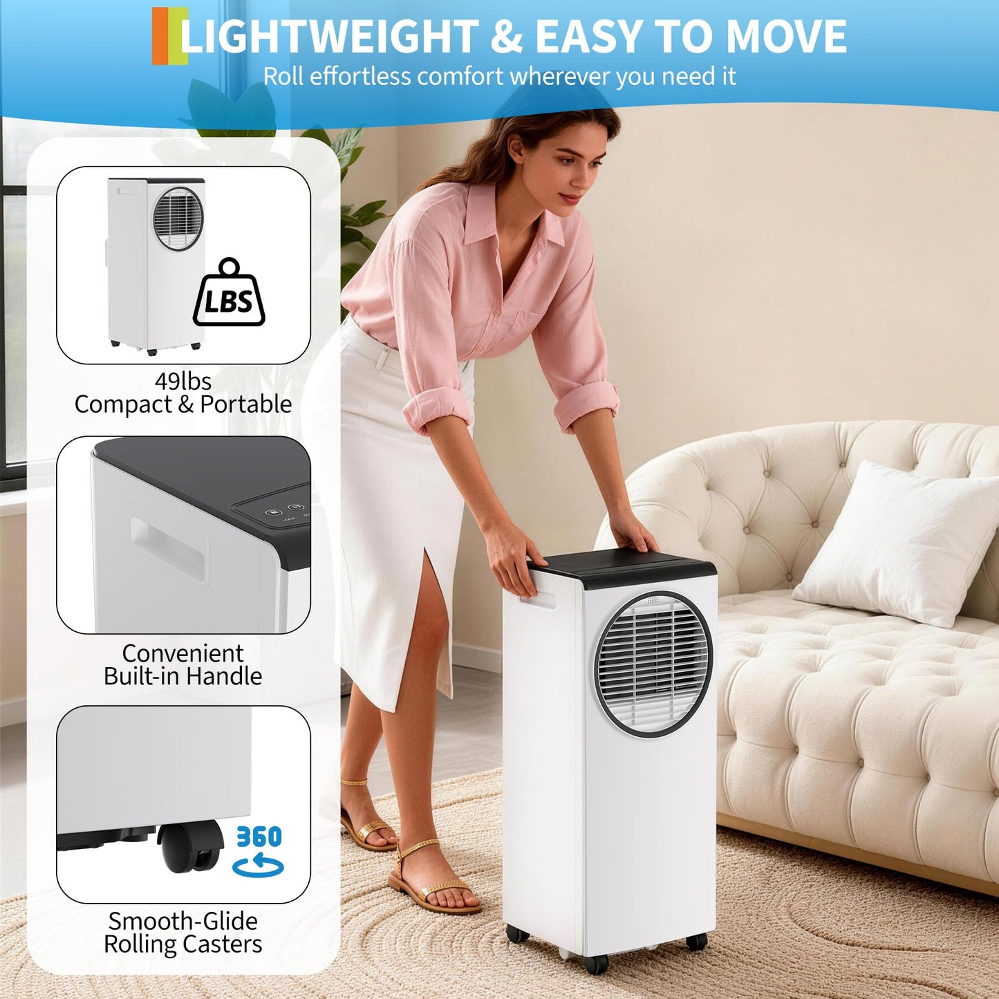 ActiveTrail Portable Air Conditioner, 8,000 BTU AC Unit for Bedroom, Portable AC with Remote, Small Air Conditioner for Room, 3-in-1 Portable AC Unit Cools, Dehumidifies & Fans for Home Office, White