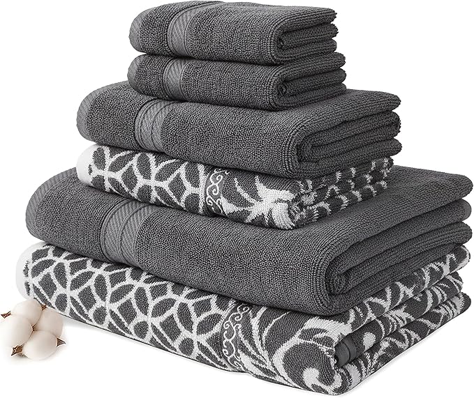 Modern Threads Trefoil Filigree 6-Piece 100% Cotton Towel Set – Reversible Yarn