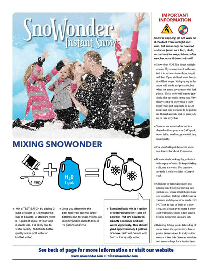 SNOWONDER Instant Snow Fake Artificial Snow, Also Great for Making Cloud Slime - Mix Makes 4 Gallons of Fake Snow