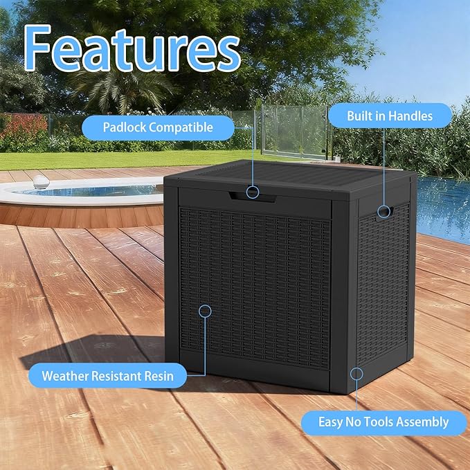ROJIK 39 Gallon Outdoor Storage Box,Deck Box - Waterproof Patio Furniture, Garden Tools, Cushions, Pool Accessories Storage Bench with Lockable Lid and Side Handles (Black)