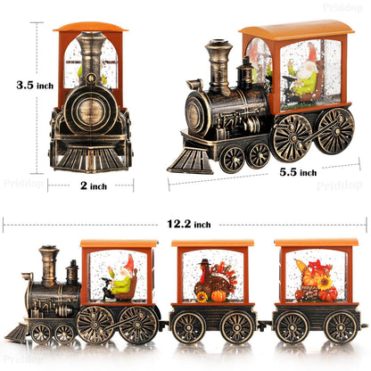 Priddop Fall Snow Globe Train Gnome Turkey Pumpkin Classic Relief Texture Battery Powered LED Glitter Fall Decorations for Home Autumn Harvest Thanksgiving Gifts