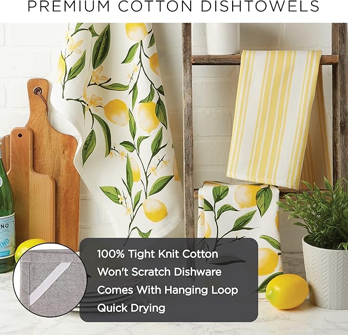 DII Cotton Dish Towel Set Damask Print, Tango Red