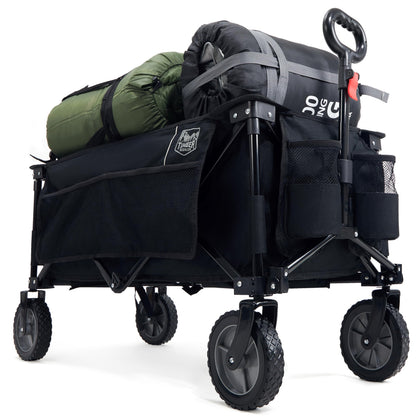 TIMBER RIDGE Festival Trolley on Wheels, 200L Folding Camping Wagon with Adjustable Handle & Cup Holder, Collapsible Beach Cart Foldable for Outdoor Garden Picnic Shopping 100KG Capacity, Black