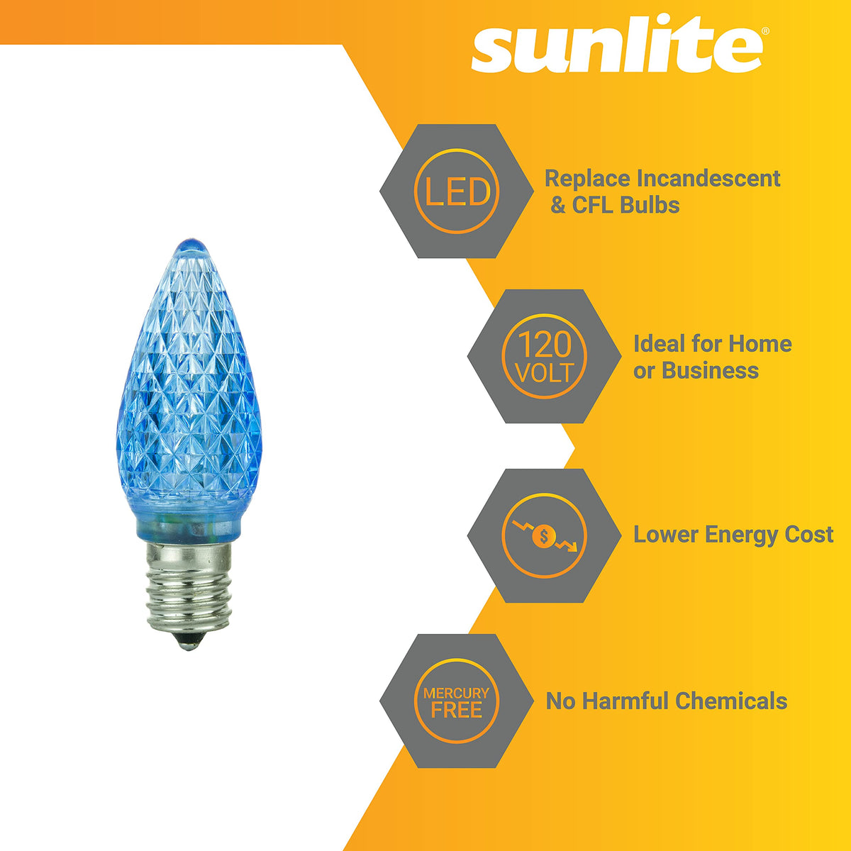 Sunlite 80705 LED C9, Holiday Decorative Light Bulb, 0.4 Watts, E17 Intermediate Base, Faceted Christmas-Lights; Nightlight, Blue