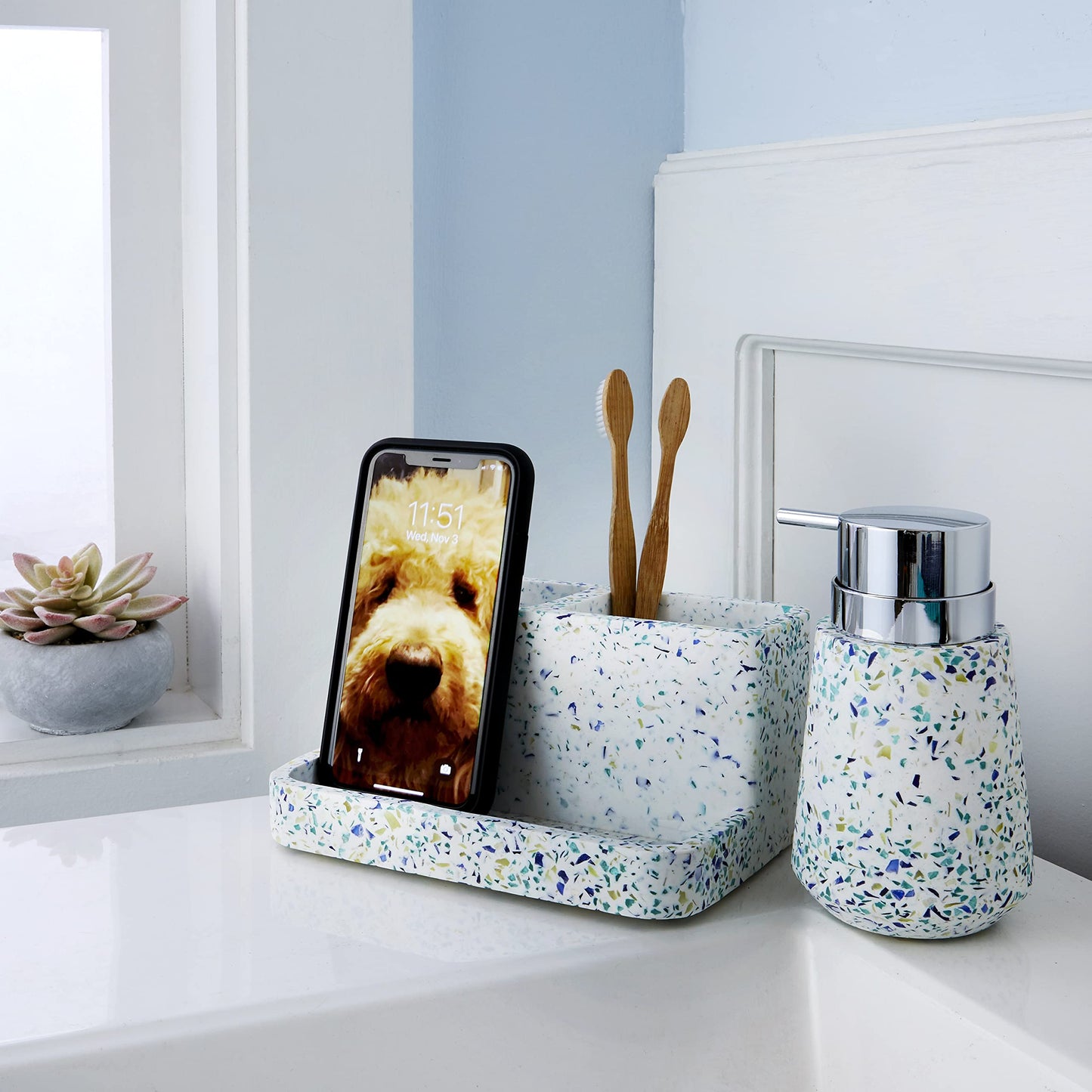 SKL Home by Saturday Knight Ltd. Speckled Terrazzo Toothbrush Holder Storage,Multi