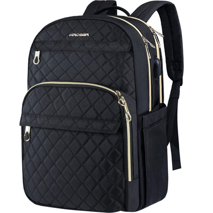 KROSER Laptop Backpack 15.6 Inch Stylish Daypack with USB Charging Port, Water-repellent Nylon School Backpack Backpack for Travel/Business/Women/Girls-Black