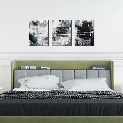 HUBOSKN Abstract Wall Art for Living Room - Modern Black and White Wall Art for Bedroom - Home Office Wall Decor Size 12" x 16" x 3 Piece