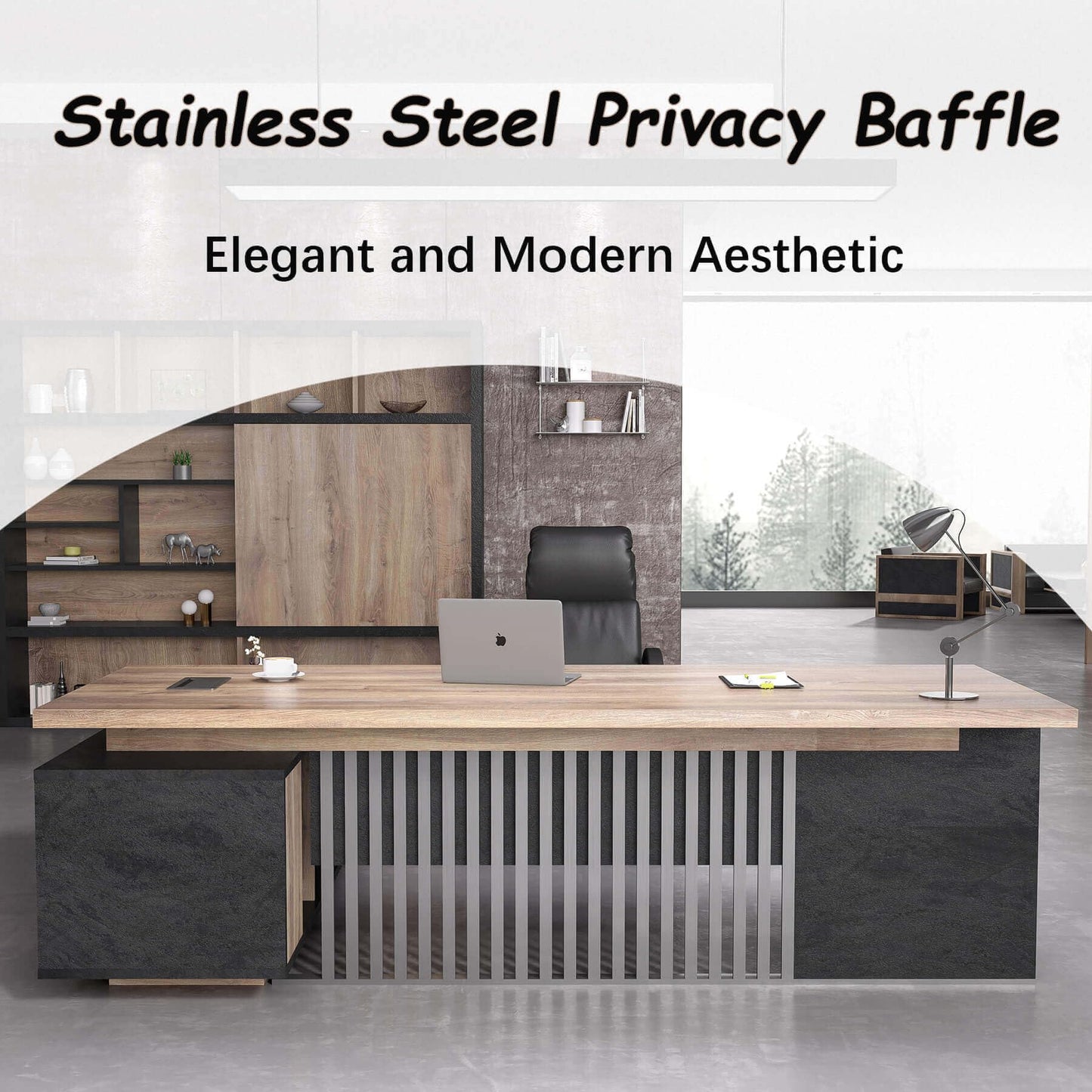 ONNAHOMEStlyle Executive Desk with Privacy Panel, Large Office Desk for Small Business, Computer Desk with Drawers & Storage Cabinets, Thick One-Piece Tabletop (Right Return, 78.7")