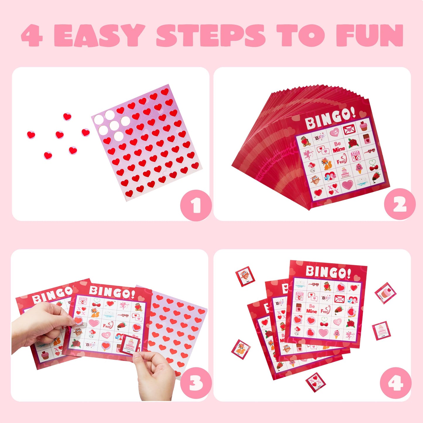 JOYIN 28 Players Valentine's Day Bingo Set, Game Cards for Kids School Classroom Party Supplies, Family Activity