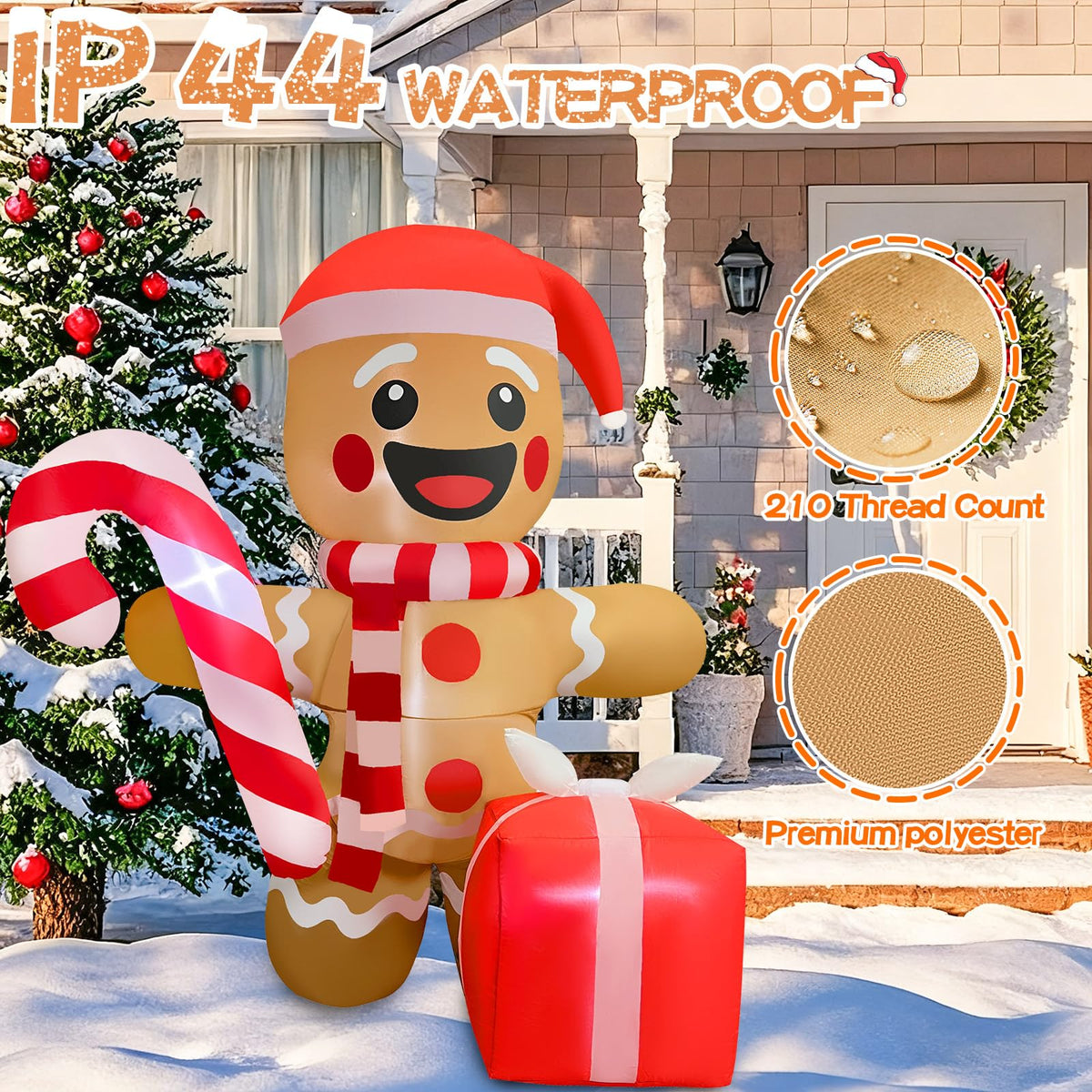 GIGLIM 5.5FT Christmas Inflatable Gingerbread 5.5FT Gingerbread Man Inflatable Christmas Outdoor Decoration Xmas Gingerbread Blow Up Decor with Built-in 4 LED for Yard Garden Lawn(with Storage Bag)