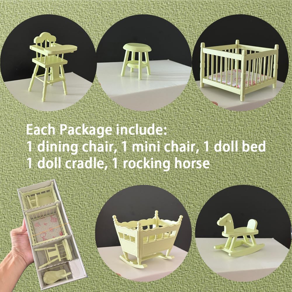 Miettebechio 1/12 Miniature Dollhouse Furniture Set, 5pcs, Wooden