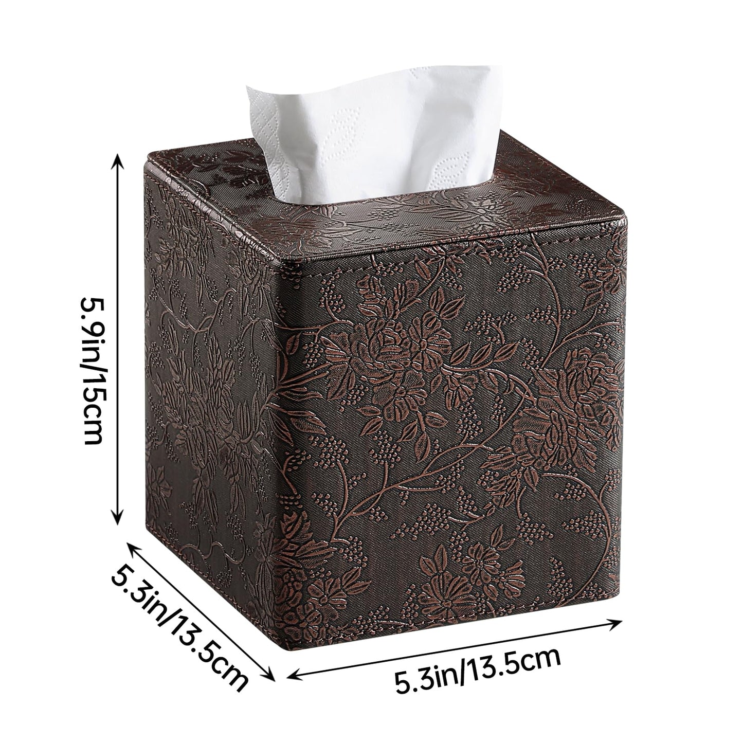 Square Tissue Box Cover, Stylish Leather Tissue Box Holder with Magnetic Bottom, Used As A Decorative Tissue Holder for Living Rooms, Bedrooms, and Desks (Brown Grape Pattern)