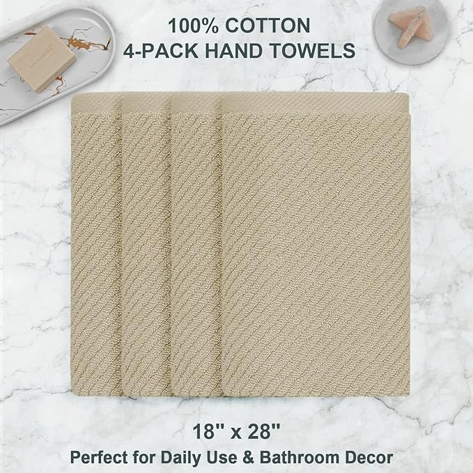 Beige Hand Towels, Hand Towels for Bathroom Set of 4, Large 18"x 28"