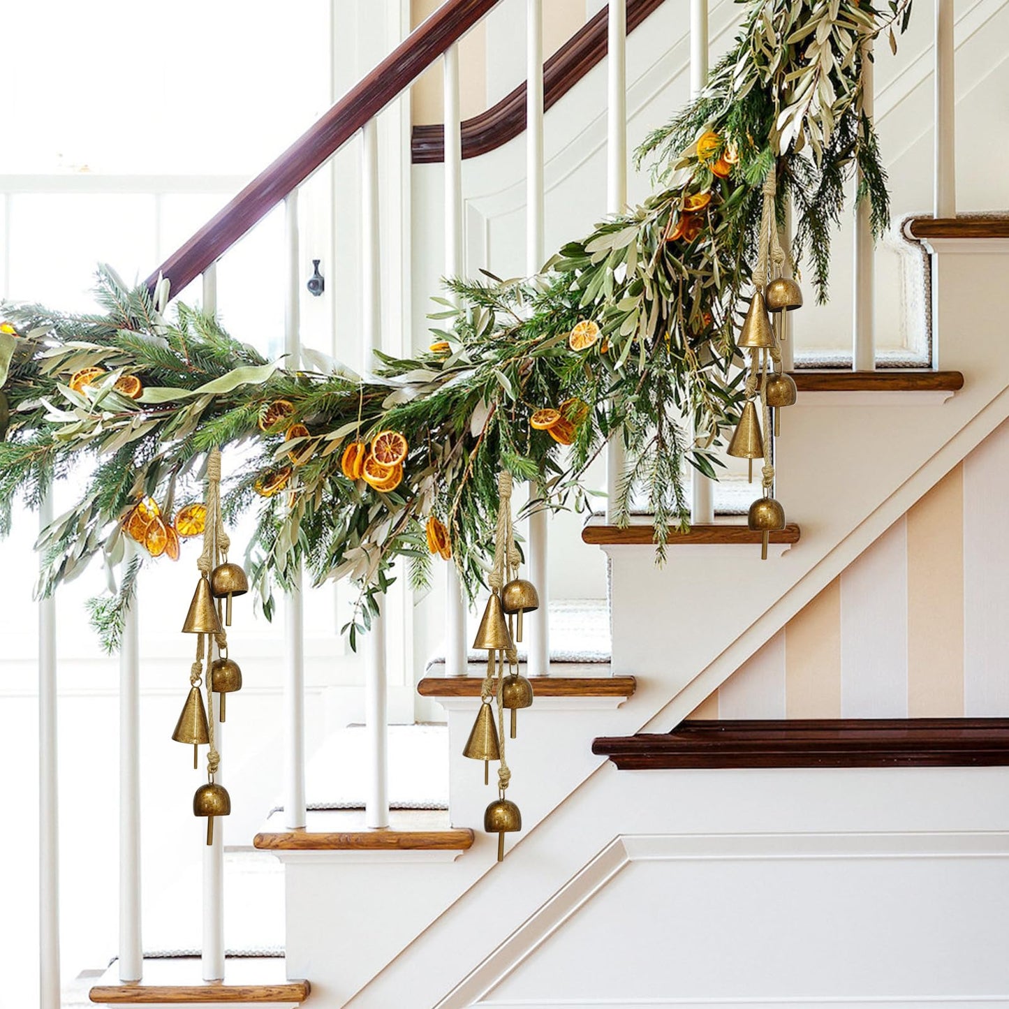 Rustic Gold Metal Bells with Jute Rope for Christmas Tree, Wreath, Party, Wedding Decor - 3.5W x 21H