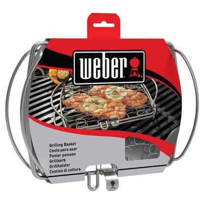 Weber Fish & Vegetable Holder/Basket - Small (28 x 20cm), Made of Stainless Steel, Ideal for BBQ/Grilling Delicate Food, Easy Turning on The Grill, Dishwasher Safe - Silver (6470)