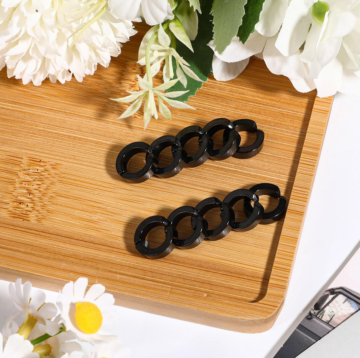 WJIAAA 10 Pieces Non Piercing Ear Clips,Clip On Earrings Black Stainless Steel Fake Hoop Earrings for Men Women