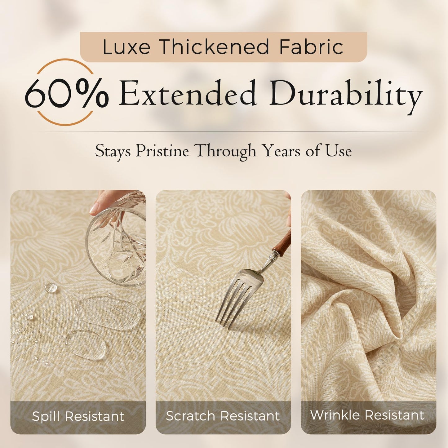 Dorachic Beige Thick Linen Tablecloth for Rectangle Tables, Waterproof Wipeable Decorative Table Cover for Dining Kitchen Indoor Outdoor, 55" x 71", 4-6 Seats