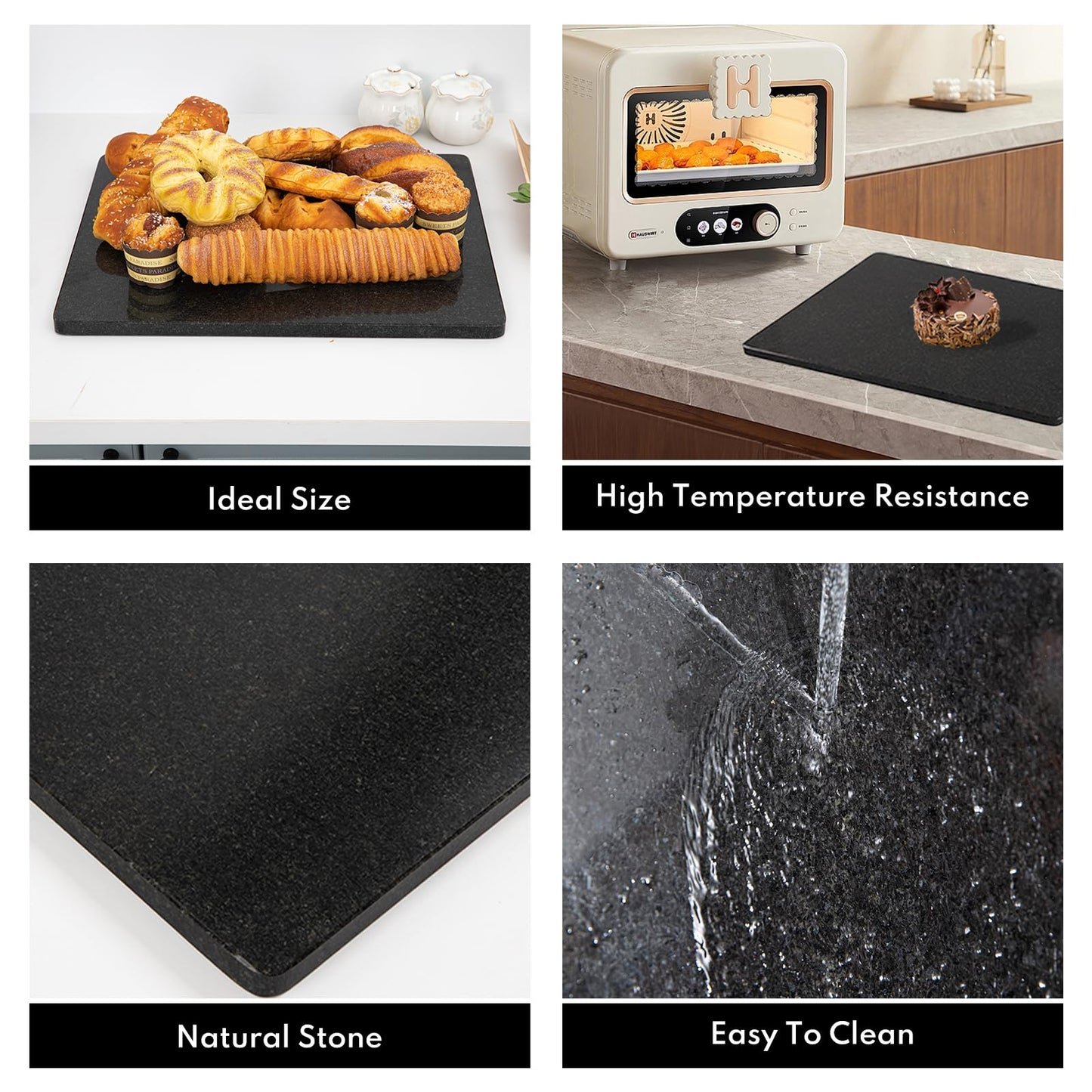 Lovdeco Granite Black Cutting Board, Pastry Board For Kitchen, Large Black Marble Slab Gift With Non-Slip Feets, 16x20 Inch, 1 Piece
