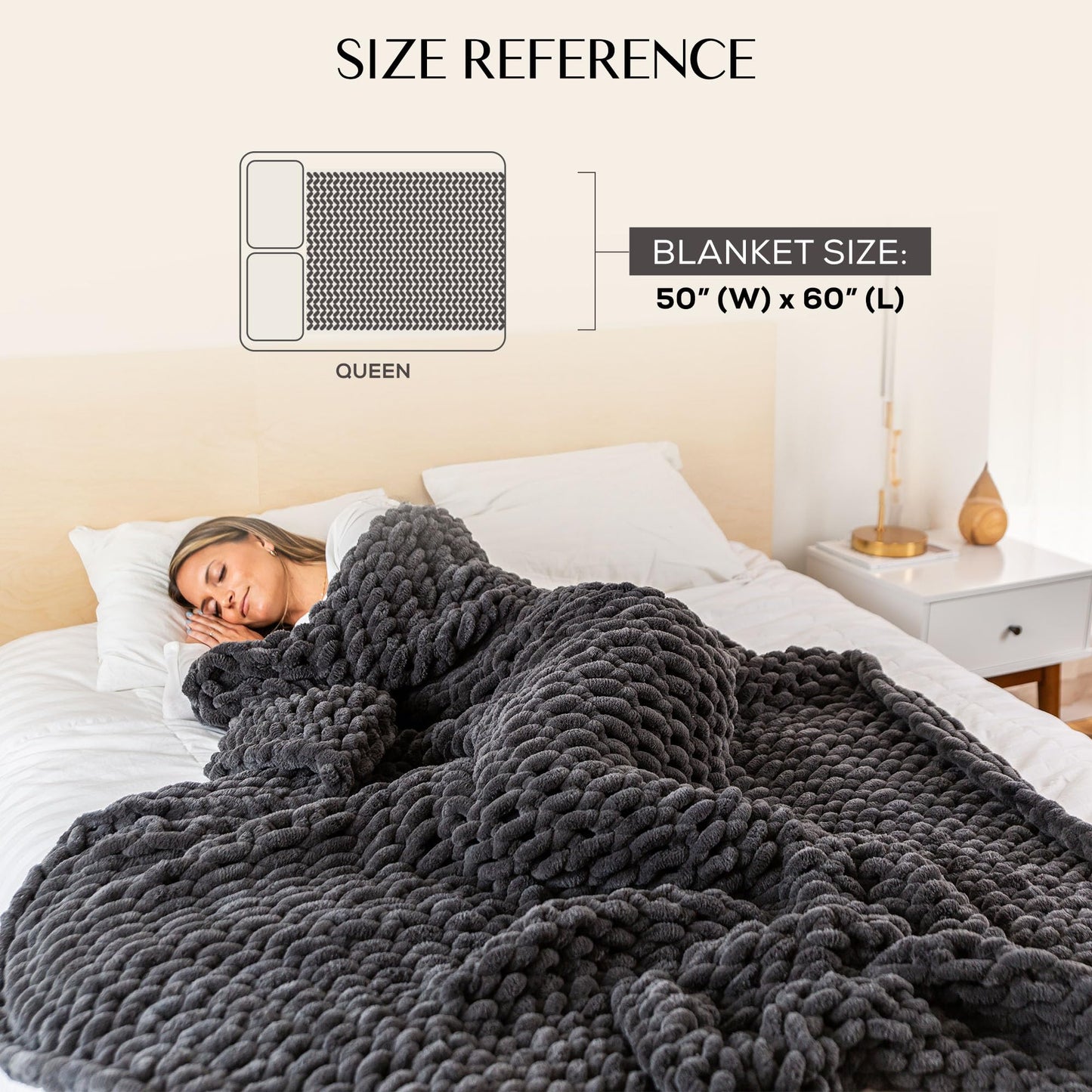 SAMIAH LUXE Chunky Knit Throw Blanket 50x60, Graphite Gray Chenille Throw Blanket for Couch Bed Sofa, Soft Fluffy Cable Knit Blanket, Oeko-TEX Certified, Machine Washable