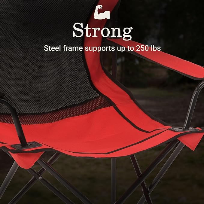 Coleman Broadband Mesh Quad Camping Chair with Carry Bag & Cup Holder, Cooling Mesh Back with Adjustable Arms, Great for Camping, Tailgating, Firepits, Patio, & More