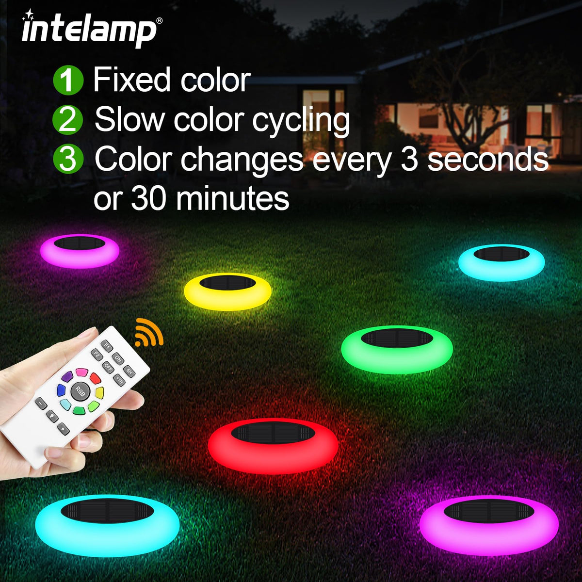 intelamp Solar Pathway Lights Outdoor, 6 Pack 9 Color Changing with Remote Control, Dusk to Dawn Solar Powered Waterproof LED Ground Lighting for House Outside Lawn Garden Yard Patio