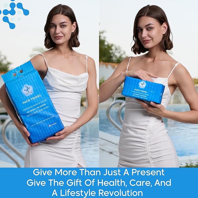 WITHU Disposable Face Towels – Ultra-Soft Biodegradable Face Cleansing Wipe