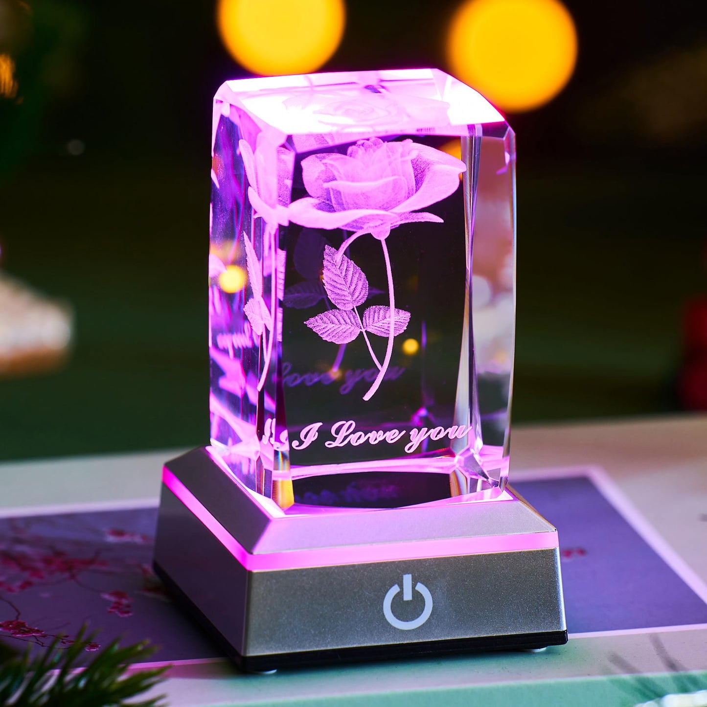 Ghtixsu 3D Rose Crystal Night Lamp with Adjustable LED Lights - I Love You, Mothers Day Gifts Ideas for Mom Valentines Day, Anniversary, Birthday Gift for Her, Wife, Girlfriend