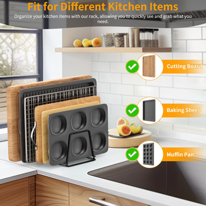LAEMYFYRE Cutting Board Organizer Kitchen Organizer Rack for Cutting Board, Bakeware, and Cookie Sheet, 5-Slot Heavy-Duty Steel Cookware Holder,Rust-Resistant with Anti-Slip Feet (2, Small)