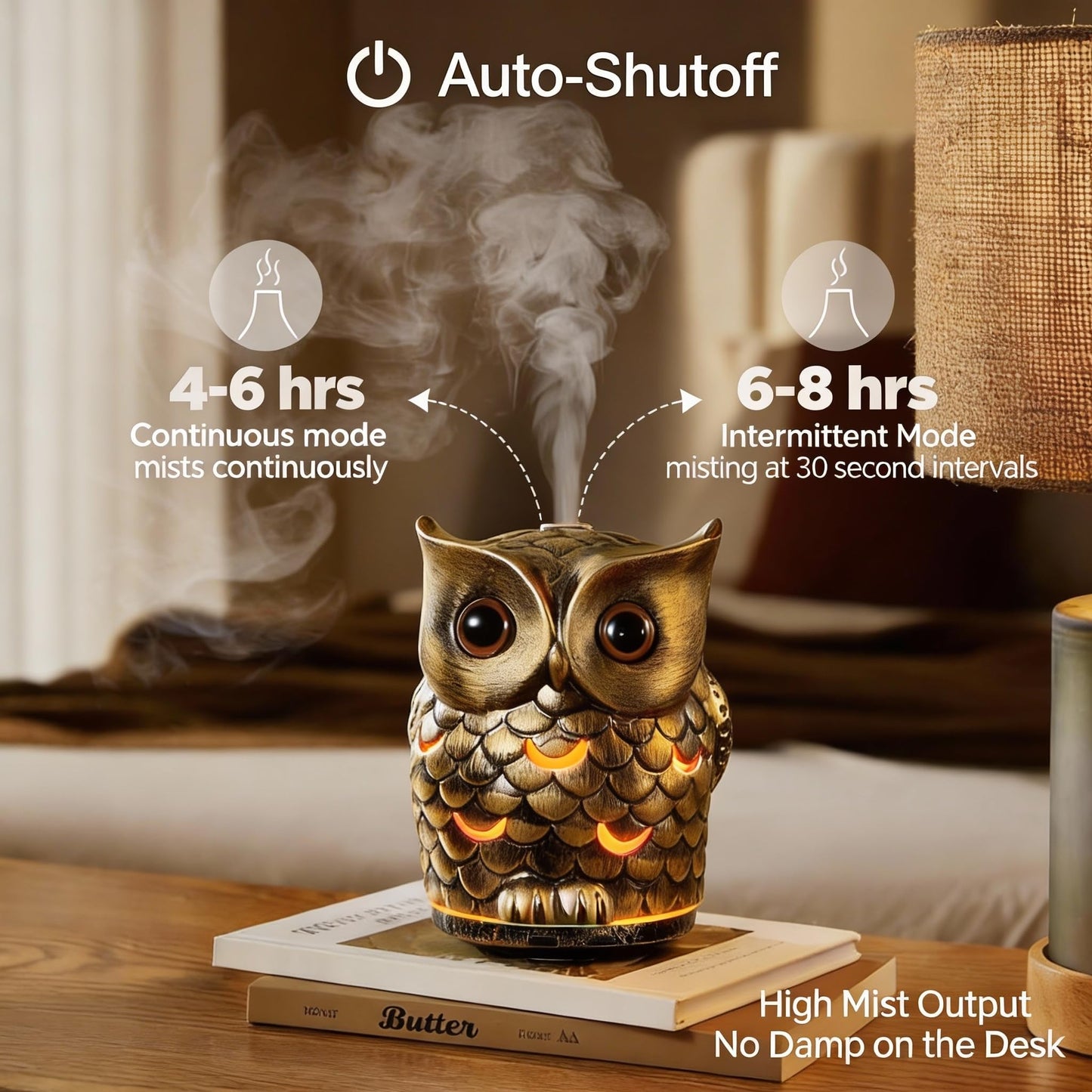 Alieye Ceramic Essential Oil Diffuser, 200ML Handcrafted Ceramic Owl Ultrasonic Cool Mist Aromatherapy Humidifier with 7 Colors LED Waterless Auto Shut Off for Home Office Yoga, Gifts for Mom, Brown