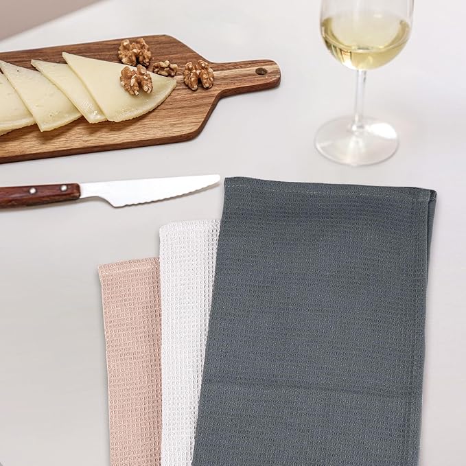 QUILTINA Dish Towels Set, 100% Cotton Waffle Weave Kitchen Towels 6 Pack