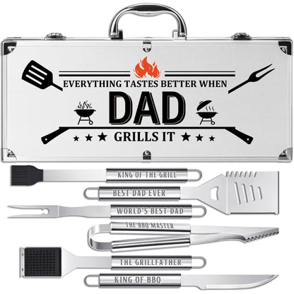 Dad Gifts, Dad Birthday Gifts from Daughter Son Heavy Duty Grilling Accessories Kit for Backyard BBQ, Thick Stainless Steel Grill Utensils with Non-Slip Handle Tool for Man on Christmas
