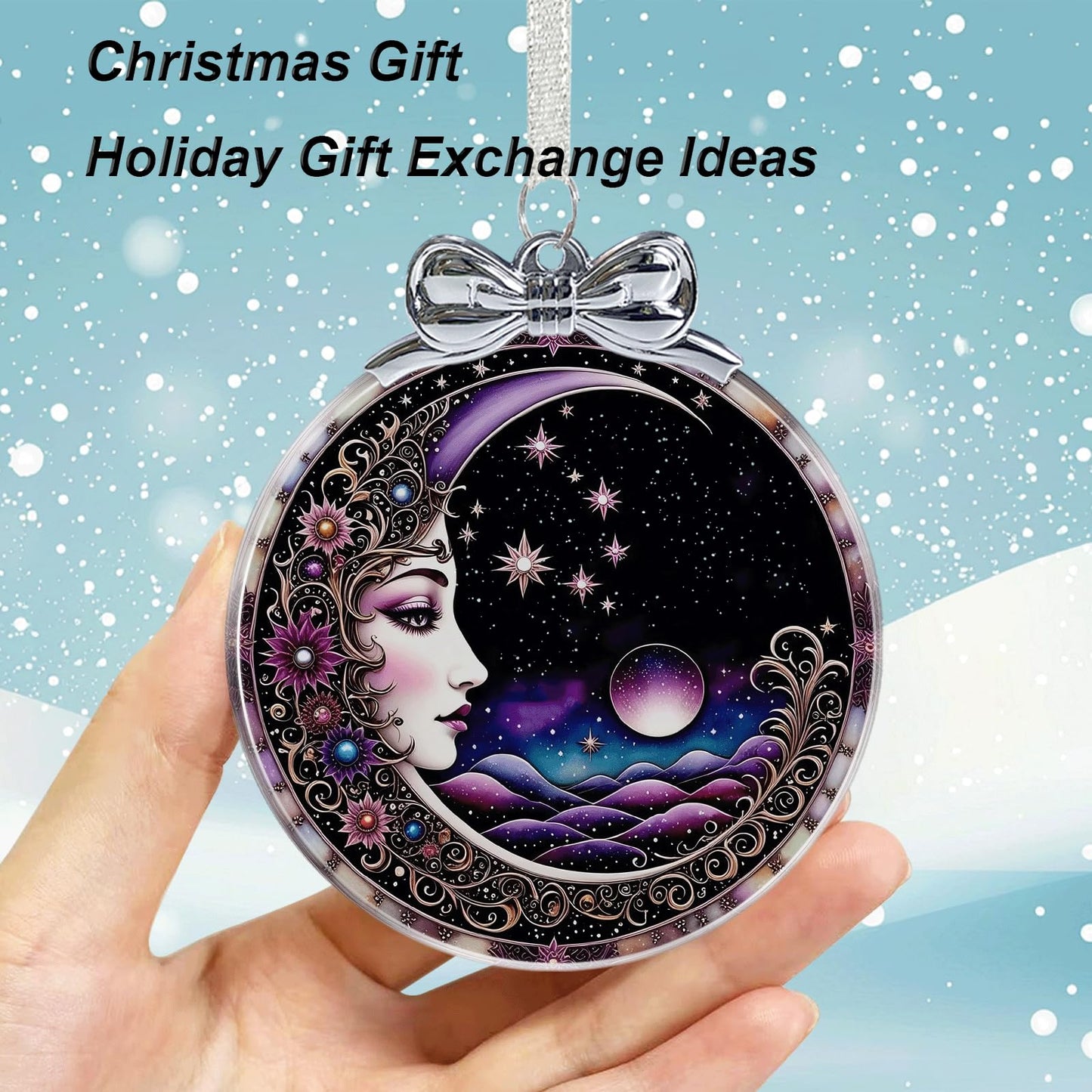 Sun and Moon Christmas Ornament Crystal Glass with Gift Box- Hanging Ornaments for Christmas Tree Xmas Decorations, Holiday Keepsake Present Exchange Ideas