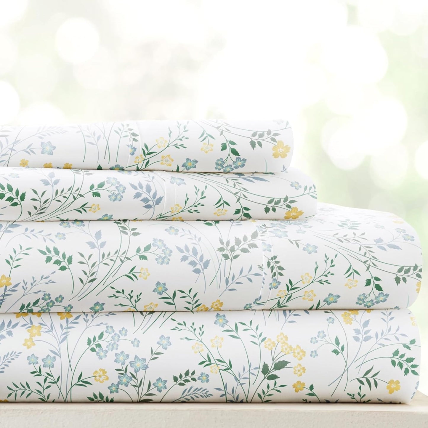 Linen Market Patterned Microfiber King Sheet Set 4 Piece – Oeko-TEX Certified Ultra Soft & Wrinkle-Free - 16" Deep Pocket Sheets - Easy Care King Size - Wildflower Light Blue