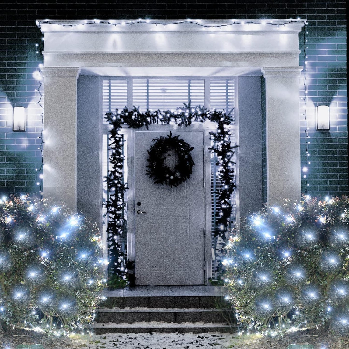 Cool White Net Lights, 360 LED Outdoor Christmas Net Mesh Lights for Bushes 21x5 ft, 8 Modes Waterproof Twinkle String Lights Connectable for Christmas Hedge Yard Garden Party Decor