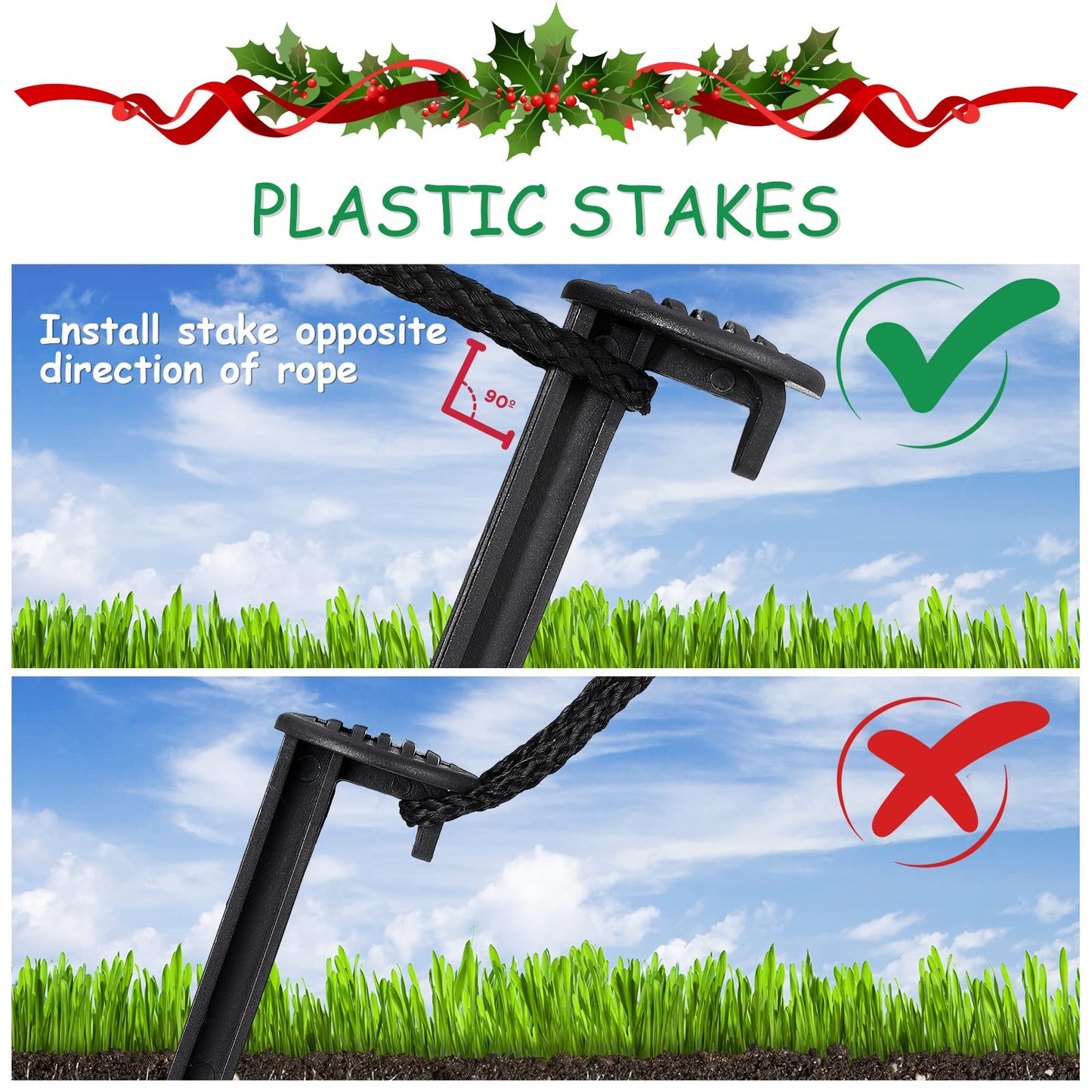 Blulu 36 Pieces Inflatable Stakes with Tethers & Hooks Plastic Tent Tie Down Stakes Float Anchors Inflatables for Christmas Halloween Garden Yard Lawn Decorations