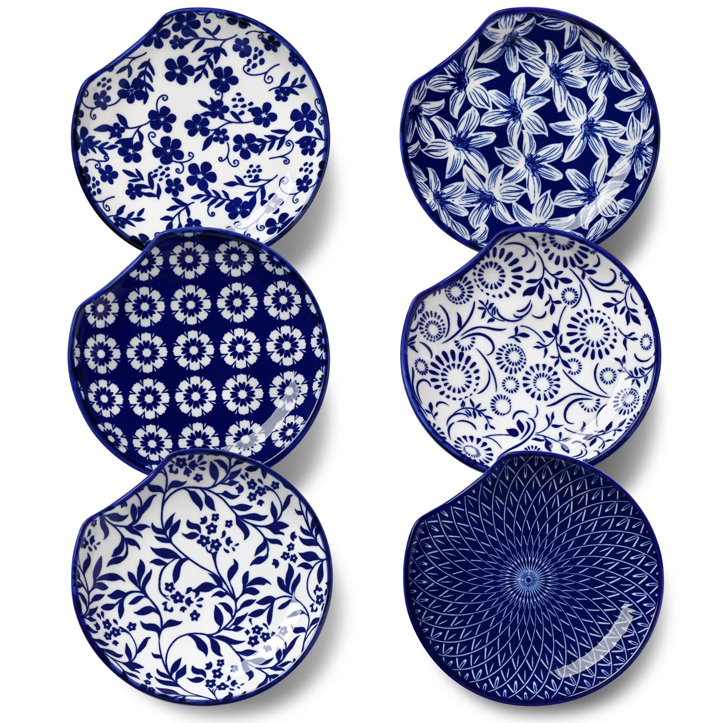 vancasso 6-Pack Ceramic Spoon Rest for Stove Top, Decorative Ceramic Cooking Spoon Holder for Kitchen Counter, 4.8 Inch Blue White Chinoiserie Floral Spoon Rest, Farmhouse Style, SELENE Series