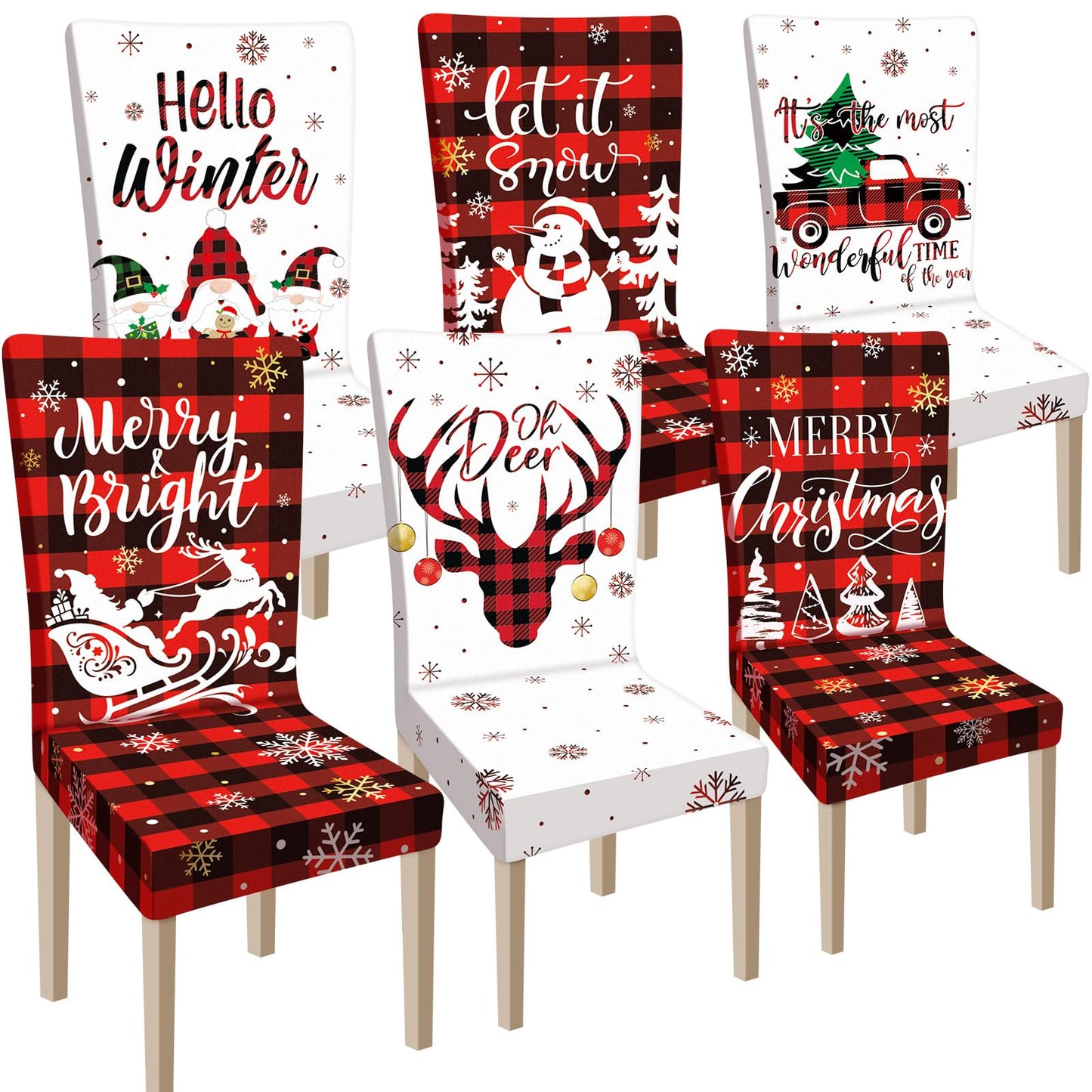 Ganeen 6 Pcs Christmas Chair Covers Merry Christmas Chair Back Cover Stretch Christmas Seat Cover Washable Xmas Dining Chair Protector Slipcover for Dining Room Kitchen Holiday Party (Cute Style)
