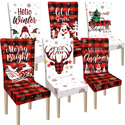 Ganeen 6 Pcs Christmas Chair Covers Merry Christmas Chair Back Cover Stretch Christmas Seat Cover Washable Xmas Dining Chair Protector Slipcover for Dining Room Kitchen Holiday Party (Cute Style)