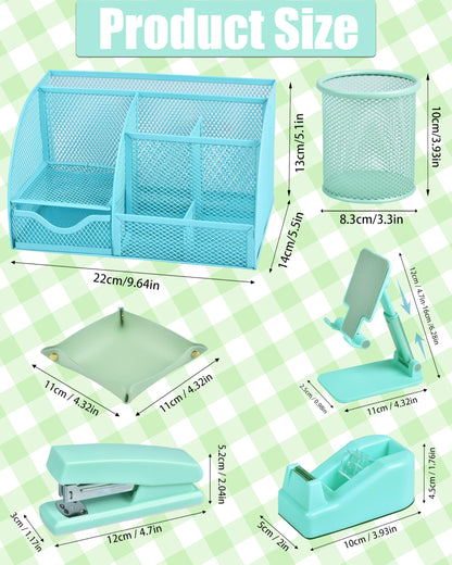 Green and Blue Desk Accessories, 26Pcs Office Supplies and Desk Organizers, with Tape Dispenser, Stapler, Staple Remover, Ect, Gift Box Packaging