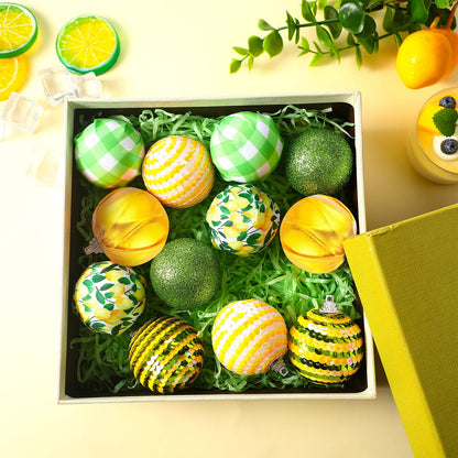 Yuxung 12 Pcs Summer Lemon Tree Ornament Yellow Green Summer Decortion Lemon Ball Hanging Ornament for Small Tree